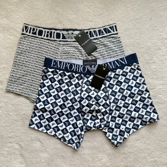 NWT Authentic GA EMPORIO ARMANI All-Over Logo STRETCH COTTON TRUNKS (2) Size M - Picture 1 of 15